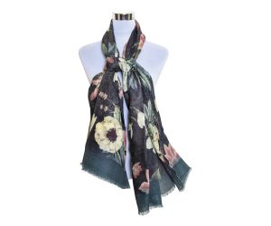 Premium Quality Floral Printed Scarf Silk and Wool Mix Lightweight MSW108