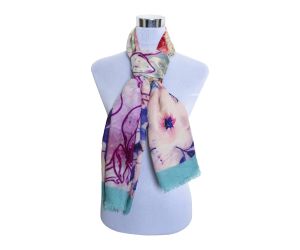 Premium Quality Floral Printed Scarf Silk and Wool Mix Lightweight MSW110