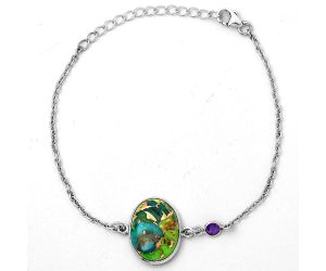 Blue Turquoise In Green Mohave and Amethyst Bracelet SDB2311 B-1028, 13x18 mm