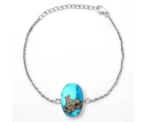 Natural Kingman Turquoise With Pyrite Bracelet SDB2826 B-1023, 14x22 mm