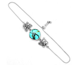 Adjustable Lucky Charm Tibetan Turquoise Slider Bracelet SDB4057 B-1029, 14x14 mm