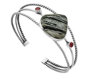 Silver Leaf Obsidian Cuff Bangle Bracelet SDB4353 B-1011, 21x22 mm
