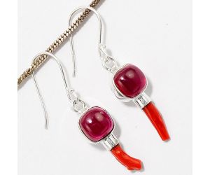 Lab Created Pink Rubellite and Coral Stick Earrings SDE17104 E-1163, 8x8 mm