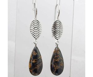 Feather Shell In Black Turquoise,Arizona Earrings SDE23146 E-1203, 11x24 mm