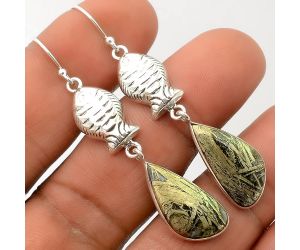 Fish - Natural Feder Pyrite Earrings SDE27475 E-1080, 10x20 mm