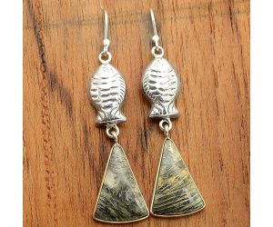 Fish - Natural Feder Pyrite Earrings SDE27582 E-1080, 13x19 mm