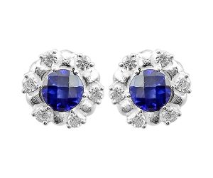 Lab Created Blue Sapphire Stud Earrings SDE28193, 7x7 mm