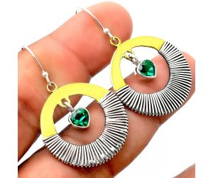 Valentine Gift Two Tone Heart - Lab Created Green Tourmaline Earrings SDE30099 E-1104, 6x6 mm