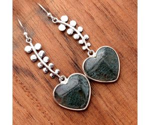 Valentine Gift Heart Natural Horse Canyon Moss Agate Earrings SDE32929 E-1238, 16x17 mm