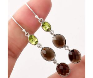 Faceted Smoky Quartz and Peridot Earrings SDE45080 E-1007, 8x10 mm