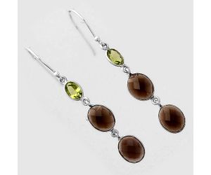 Faceted Smoky Quartz and Peridot Earrings SDE45080 E-1007, 8x10 mm