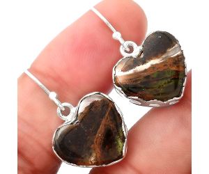 Valentine Gift Heart Turkish Rainforest Chrysocolla Earrings SDE52860 E-1113, 15x16 mm
