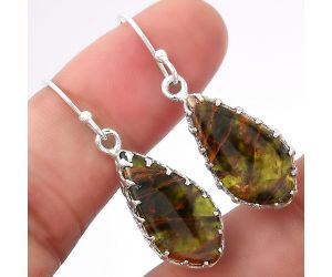 Natural Turkish Rainforest Chrysocolla Earrings SDE52930 E-1113, 10x20 mm