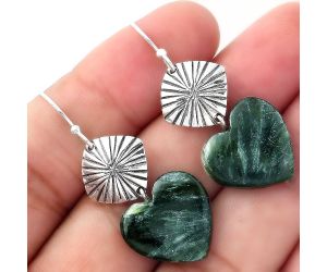 Valentine Gift Heart Natural Russian Seraphinite Earrings SDE56859 E-1094, 17x17 mm