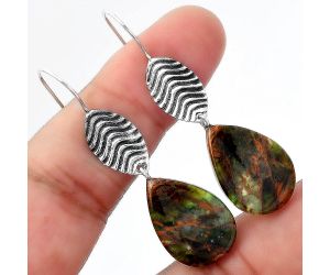 Natural Turkish Rainforest Chrysocolla Earrings SDE56935 E-1203, 14x20 mm