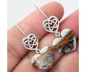 Valentine Gift Celtic - Heart Indian Blanket Jasper Earrings SDE57074 E-1213, 16x17 mm