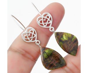 Celtic Turkish Rainforest Chrysocolla Earrings SDE57105 E-1213, 14x21 mm