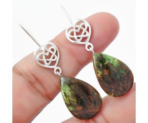 Celtic Turkish Rainforest Chrysocolla Earrings SDE57118 E-1213, 14x21 mm