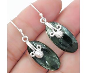 Natural Russian Seraphinite Earrings SDE57602 E-1137, 11x23 mm