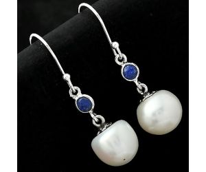 Natural Fresh Water Pearl & Lapis Earrings SDE58061 E-1011, 11x11 mm