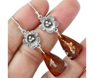 Floral - Rare Cady Mountain Agate Earrings SDE60011 E-1237, 12x21 mm