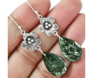 Floral - Natural Russian Seraphinite Earrings SDE60015 E-1237, 12x20 mm
