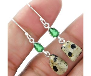 Natural Dalmatian and Green Onyx Earrings SDE60396 E-1011, 8x10 mm