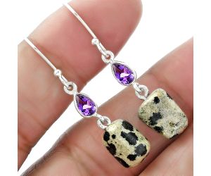 Natural Dalmatian and Amethyst Earrings SDE60398 E-1011, 9x11 mm