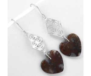 Valentine Gift Heart Natural Rare Cady Mountain Agate Earrings SDE61109 E-1108, 19x19 mm