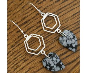 Valentine Gift Heart Natural Snow Flake Obsidian Earrings SDE61203 E-1148, 14x19 mm