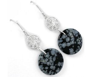 Natural Snow Flake Obsidian Earrings SDE61221 E-1235, 18x18 mm