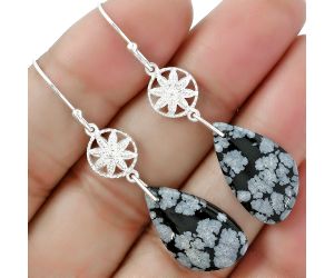 Natural Snow Flake Obsidian Earrings SDE61226 E-1235, 13x22 mm