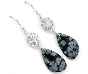 Natural Snow Flake Obsidian Earrings SDE61226 E-1235, 13x22 mm