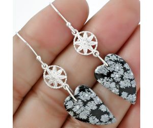 Valentine Gift Heart Natural Snow Flake Obsidian Earrings SDE61227 E-1235, 13x21 mm