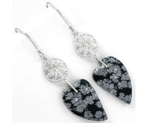 Valentine Gift Heart Natural Snow Flake Obsidian Earrings SDE61227 E-1235, 13x21 mm