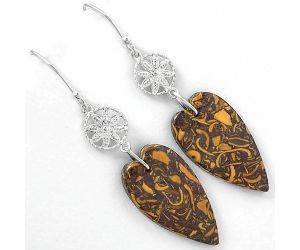 Valentine Gift Heart Coquina Fossil Jasper - India Earrings SDE61249 E-1235, 14x27 mm