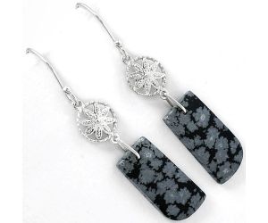 Natural Snow Flake Obsidian Earrings SDE61254 E-1235, 10x21 mm