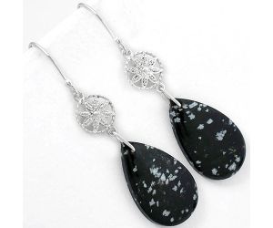 Natural Snow Flake Obsidian Earrings SDE61261 E-1235, 15x24 mm