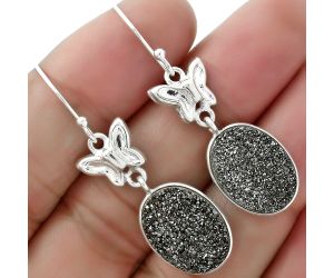 Butterfly - Natural Platinium Druzy Earrings SDE61496 E-1080, 12x16 mm