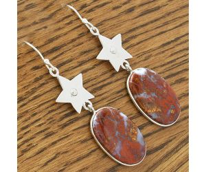 Star - Natural Red Moss Agate Earrings SDE61628 E-1094, 14x22 mm