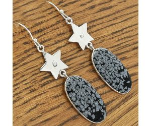 Star - Natural Snow Flake Obsidian Earrings SDE61646 E-1094, 13x27 mm