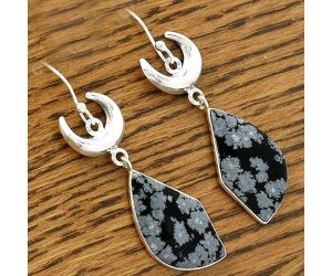 Crescent Moon - Snow Flake Obsidian Earrings SDE61676 E-1207, 13x24 mm