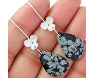 Natural Snow Flake Obsidian Earrings SDE62059 E-1094, 14x23 mm