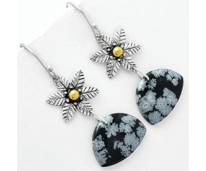 Natural Snow Flake Obsidian Earrings SDE62179 E-1237, 15x20 mm