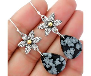 Natural Snow Flake Obsidian Earrings SDE62182 E-1237, 15x20 mm