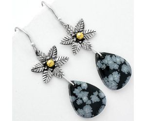 Natural Snow Flake Obsidian Earrings SDE62182 E-1237, 15x20 mm