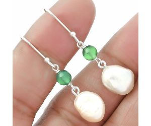 Fresh Water Biwa Pearl & Green Onyx Earrings SDE64160 E-1010, 9x12 mm