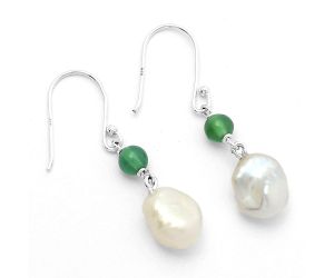 Fresh Water Biwa Pearl & Green Onyx Earrings SDE64160 E-1010, 9x12 mm