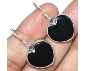 Valentine Gift Heart Natural Black Onyx - Brazil Earrings SDE64189 E-1022, 16x17 mm