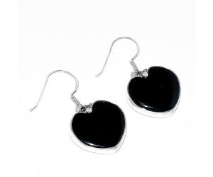 Valentine Gift Heart Natural Black Onyx - Brazil Earrings SDE64189 E-1022, 16x17 mm